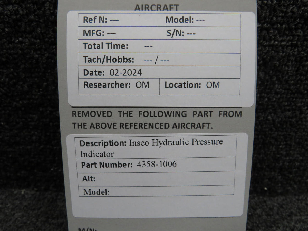 Insco 4358-1006 Insco Hydraulic Pressure Indicator