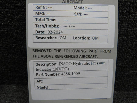 Insco 4358-1009 INSCO Hydraulic Pressure Indicator (28VDC)