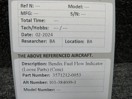 Bendix 3571212-0053 (Alt: 101-384009-1) Bendix Fuel Flow Indicator (Loose Parts) (Core)