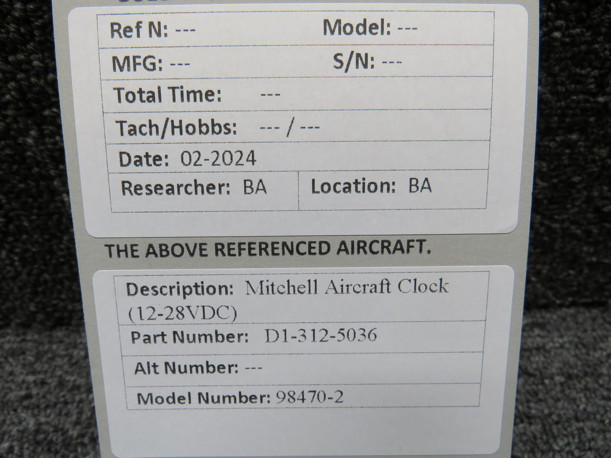 Mitchell D1-312-5036 Mitchell 98470-2 Aircraft Clock (12-28V)