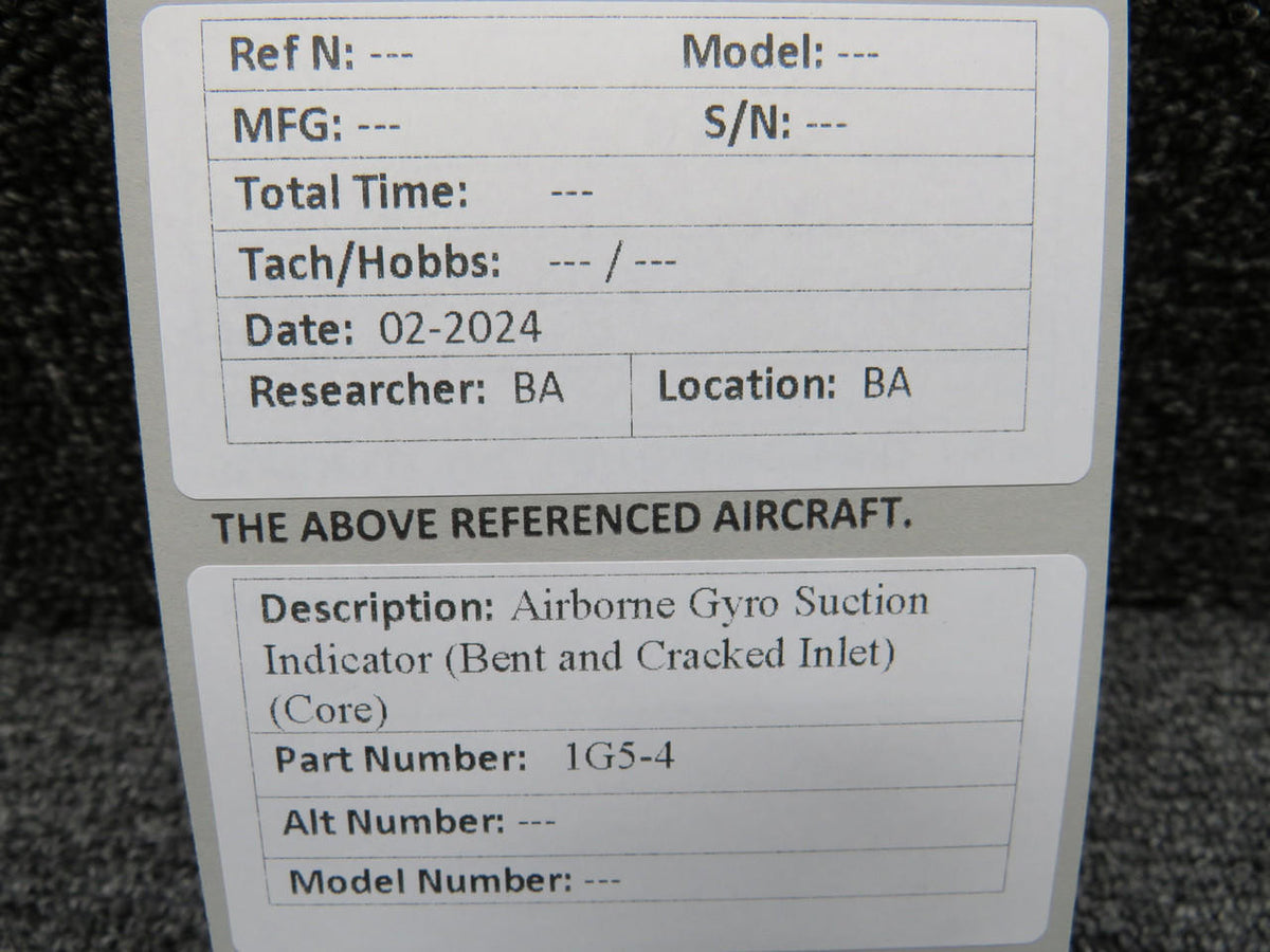 Airborne 1G5-4 Airborne Gyro Suction Indicator (Bent and Cracked Inlet) (Core)