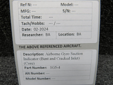 Airborne 1G5-4 Airborne Gyro Suction Indicator (Bent and Cracked Inlet) (Core)