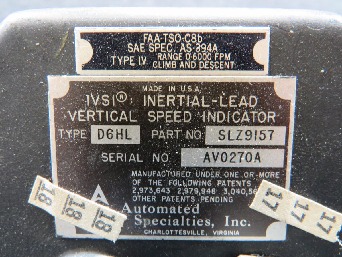 Teledyne SLZ9157 Teledyne D6HL Inertial-Lead Speed Indicator (Worn Grey Face)