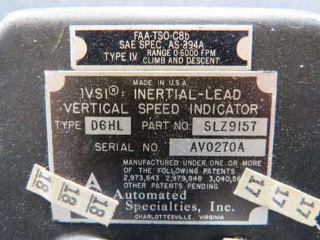 Teledyne SLZ9157 Teledyne D6HL Inertial-Lead Speed Indicator (Worn Grey Face)