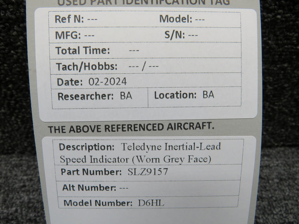 Teledyne SLZ9157 Teledyne D6HL Inertial-Lead Speed Indicator (Worn Grey Face)