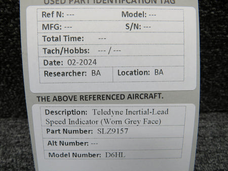 Teledyne SLZ9157 Teledyne D6HL Inertial-Lead Speed Indicator (Worn Grey Face)