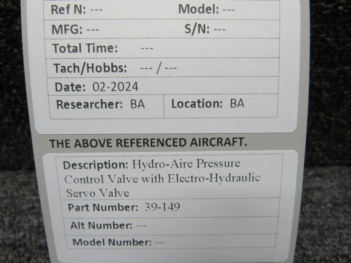 Hydro-Aire 39-149 Hydro-Aire Pressure Control Valve with Electro-Hydraulic Servo Valve