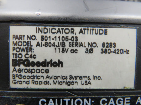 BF Goodrich  501-1105-03 BF Goodrich AI-804J-B Attitude Gyroscope Indicator (Black)