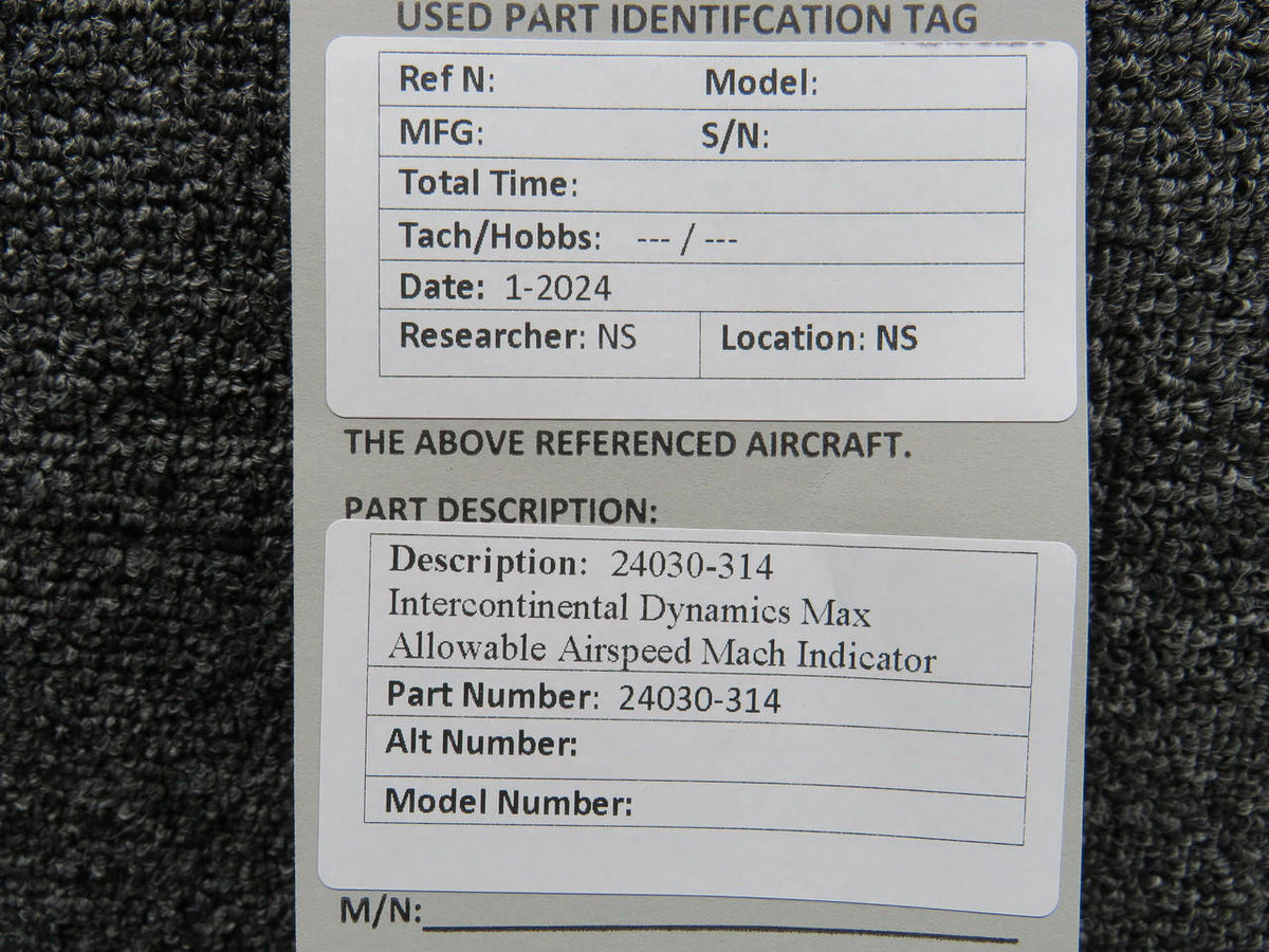 Intercontinental Dynamics Corp. 24030-314 Intercontinental Dynamics Max Allowable Airspeed Mach Indicator