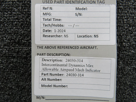 Intercontinental Dynamics Corp. 24030-314 Intercontinental Dynamics Max Allowable Airspeed Mach Indicator