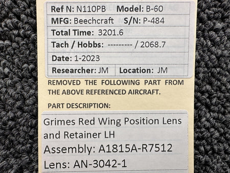 Grimes AN-3042-1, A1815A-R7512 Grimes Wing Position Lens and Retainer LH