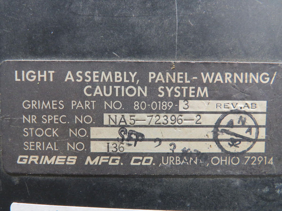 Grimes 80-0189-3 Grimes Light Assembly Warning Caution System Panel