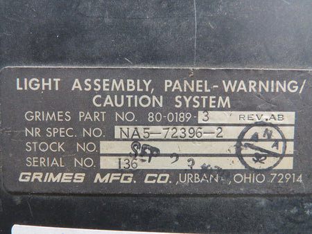 Grimes 80-0189-3 Grimes Light Assembly Warning Caution System Panel