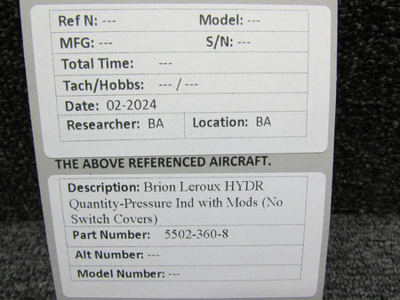 Brion Leroux 5502-360-8 Brion Leroux Hyd Quantity-Pressure Indicator with Modifications