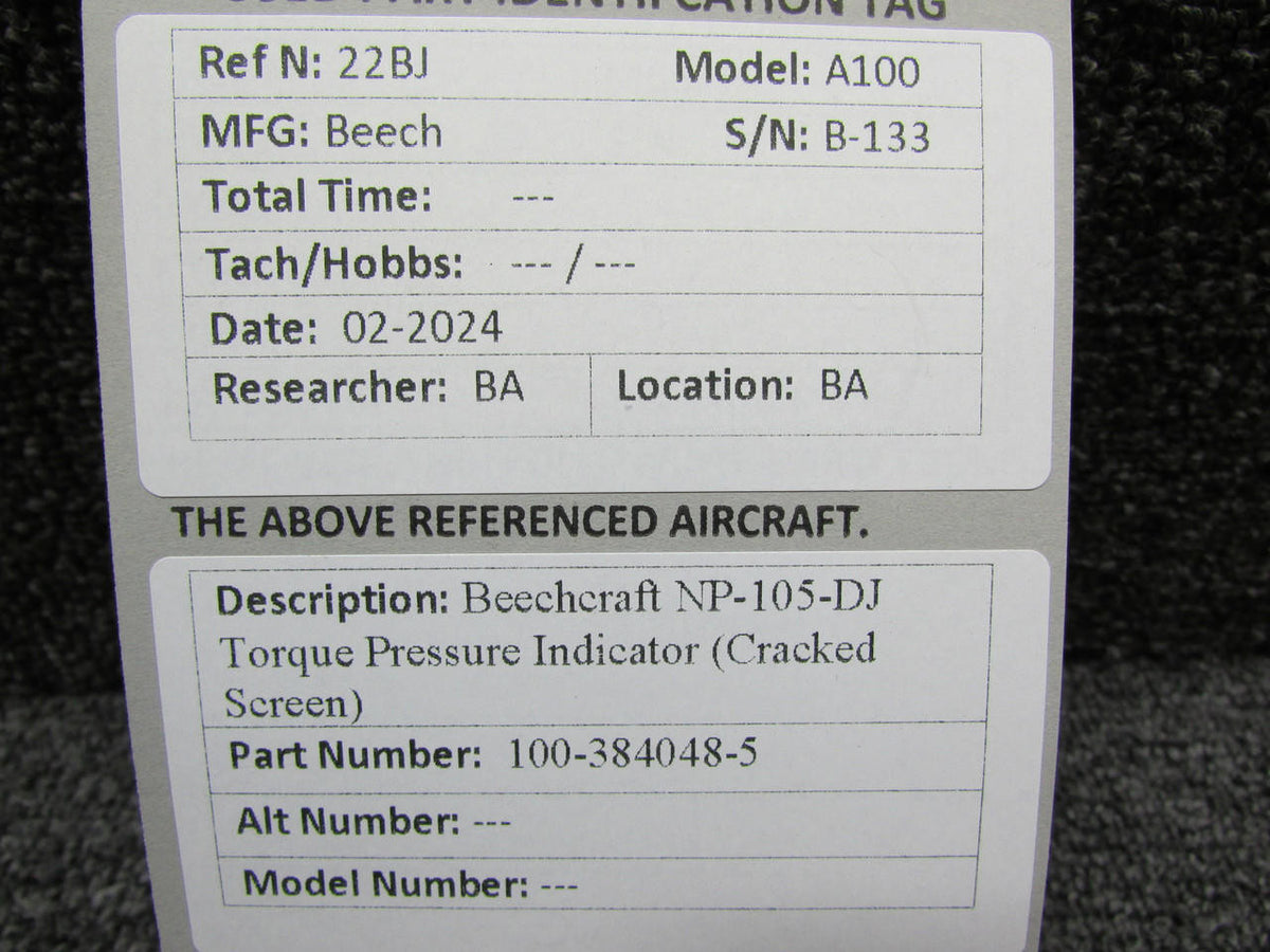Beechcraft 100-384048-5 Beechcraft NP-105-DJ Torque Pressure Indicator (Cracked Screen)