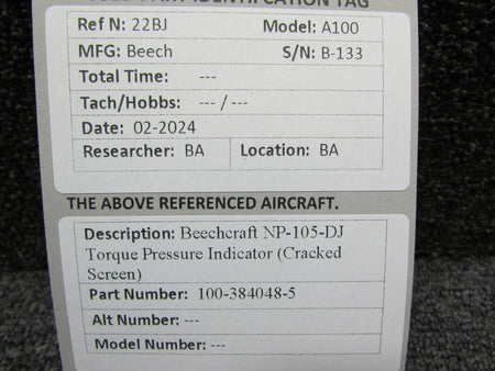 Beechcraft 100-384048-5 Beechcraft NP-105-DJ Torque Pressure Indicator (Cracked Screen)