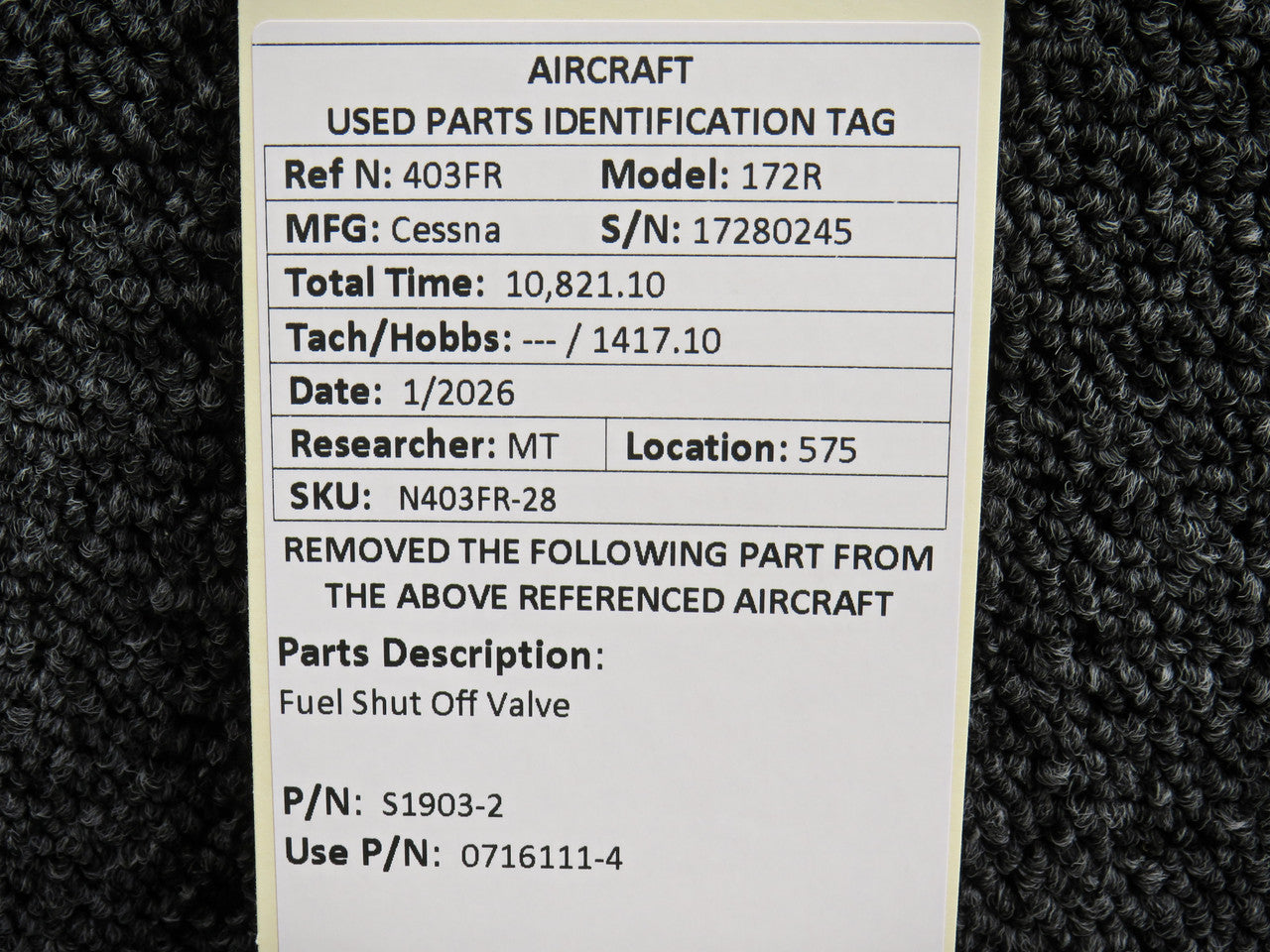 S1903-2 (Use: 0716111-4) Cessna 172R Fuel Shut Off Valve – BAS
