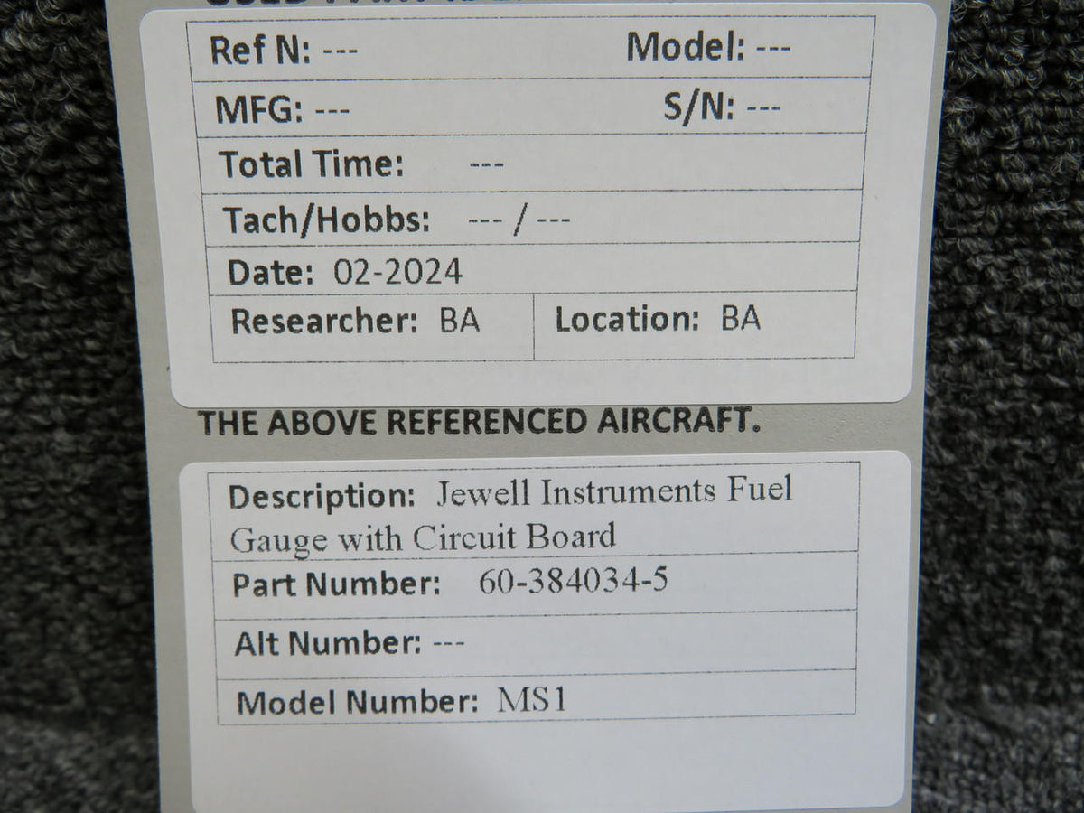 Jewell 60-384034-5 Jewell Instruments MS1 Fuel Gauge with Circuit Board