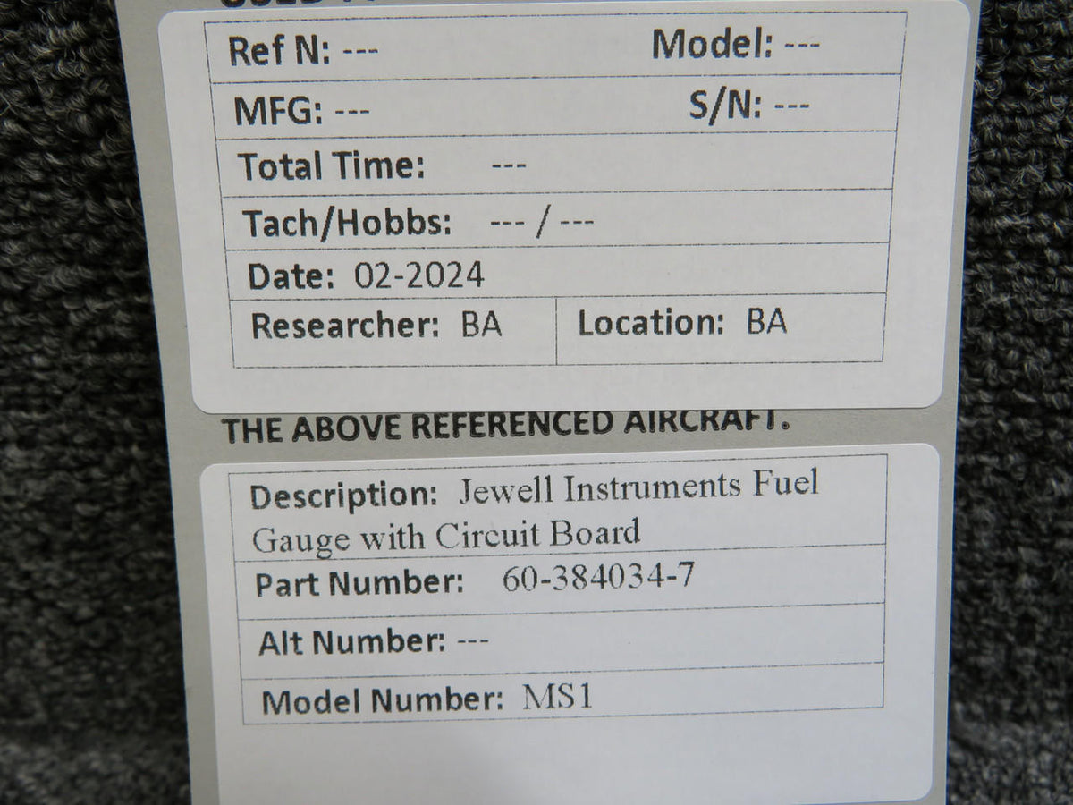 Jewell 60-384034-7 Jewell Instruments MS1 Fuel Gauge with Circuit Board
