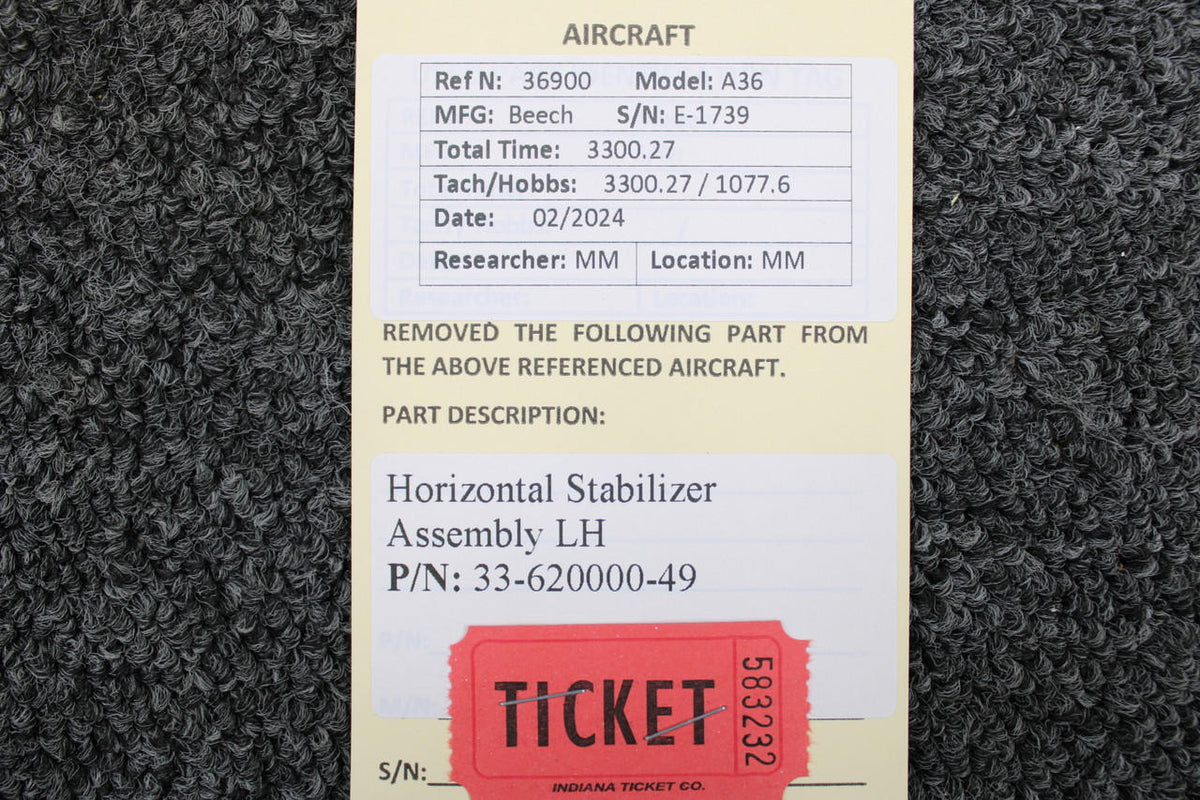 Beechcraft Parts 33-620000-49 Beechcraft A36 LH Horizontal Stabilizer Assembly
