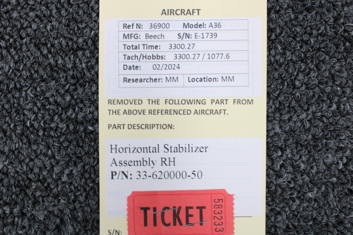 Beechcraft Parts 33-620000-50 Beechcraft A36 RH Horizontal Stabilizer Assembly