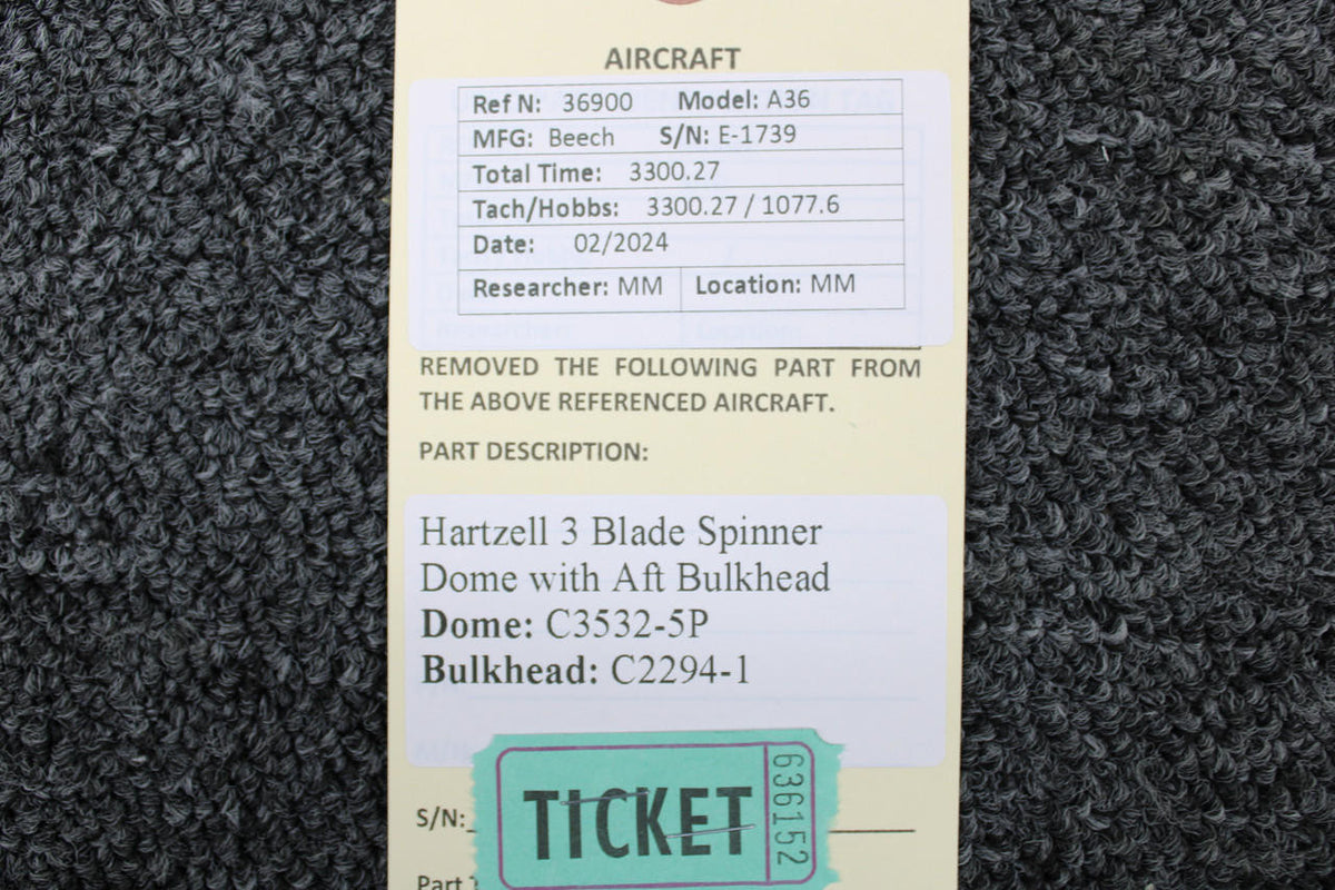 Hartzell C3532-5P, C2294-1 Hartzell 3 Blade Spinner Dome with Aft Bulkhead