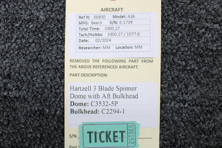 Hartzell C3532-5P, C2294-1 Hartzell 3 Blade Spinner Dome with Aft Bulkhead