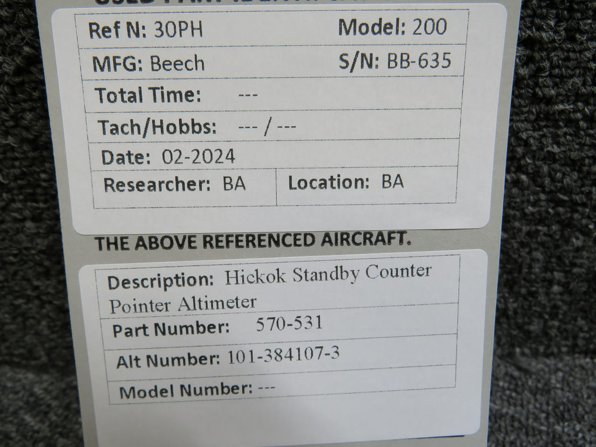 Hickok 570-531 (Alt: 101-384107-3) Hickok Standby Counter Pointer Altimeter