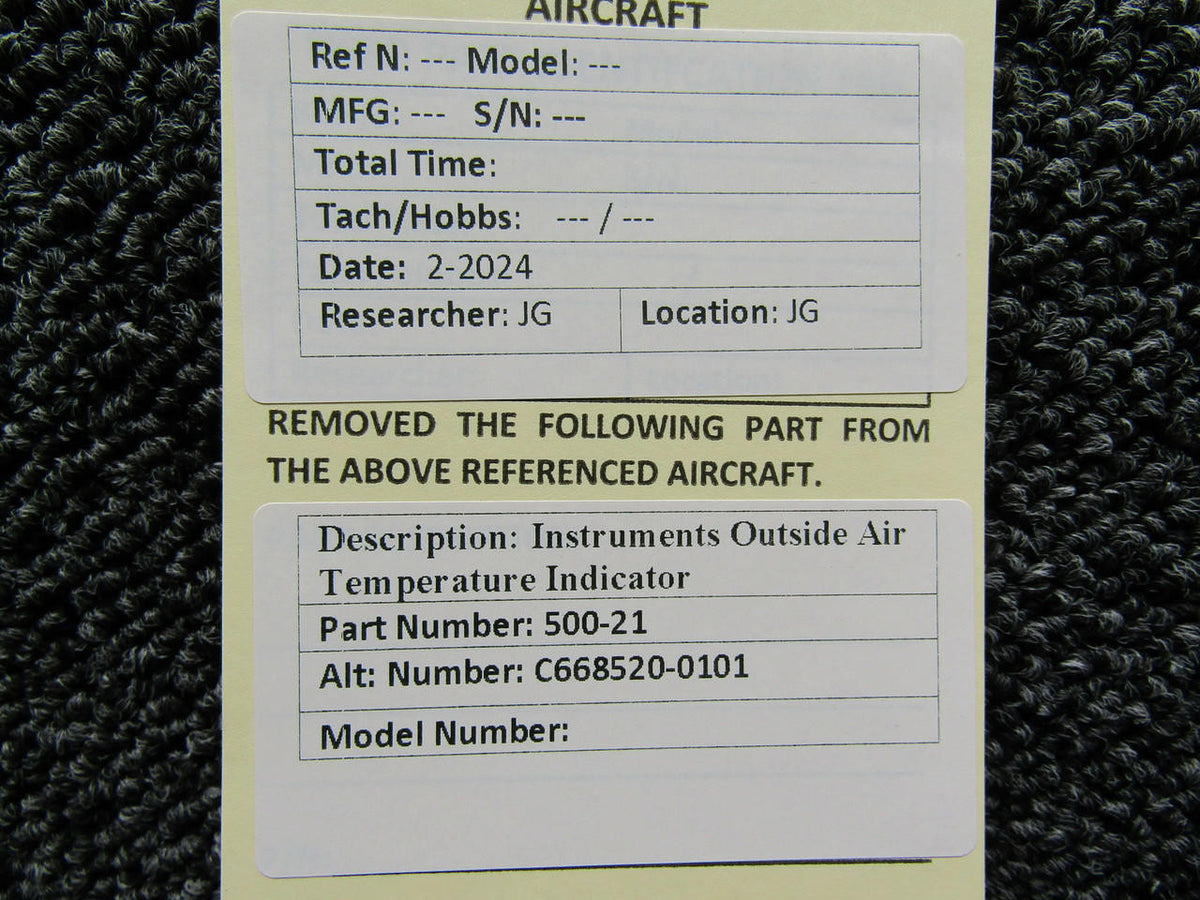 Instruments Inc 500-21 (Alt: C668520-0101) Instruments Inc Outside Air Temp Indicator