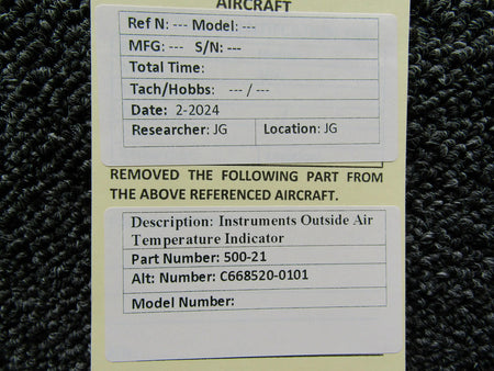 Instruments Inc 500-21 (Alt: C668520-0101) Instruments Inc Outside Air Temp Indicator