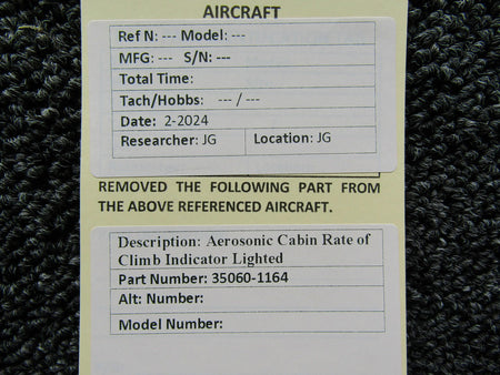 Aerosonic 35060-1164 Aerosonic Cabin Rate of Climb Indicator, Lighted