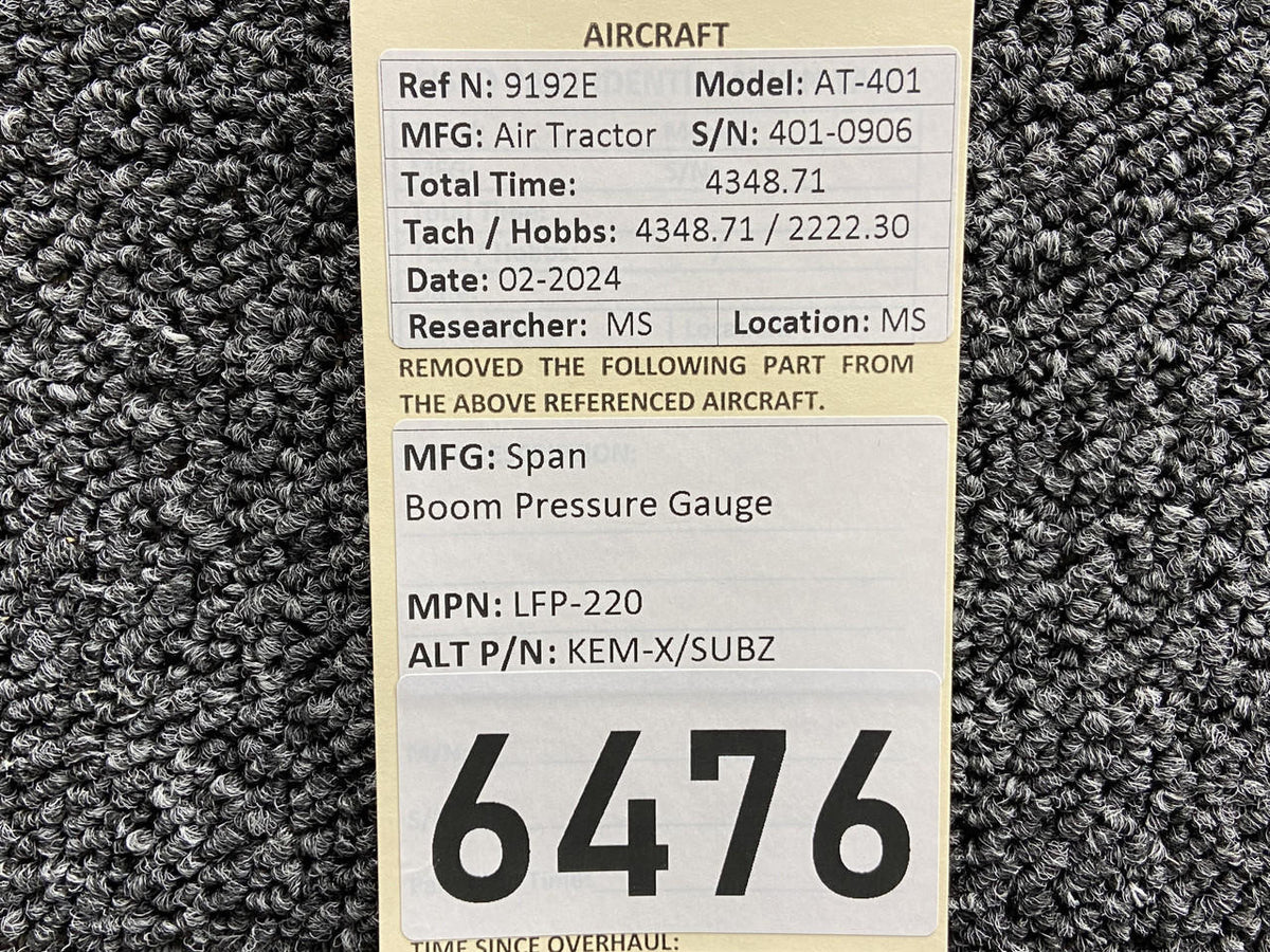 Span LFP-220 (Alt: KEM-X/SUBZ) Span Boom Pressure Gauge