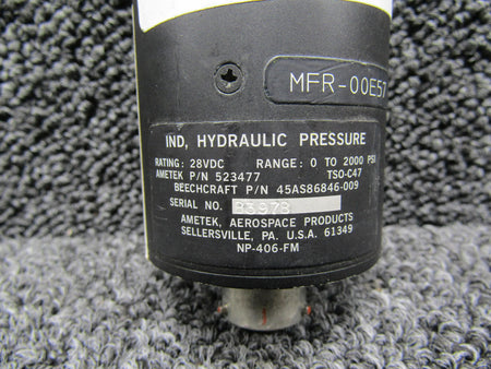 Ametek 523477 (Alt: 45AS86846-009) Ametek Hydraulic Pressure Indicator (28V)