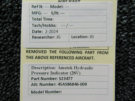 Ametek 523477 (Alt: 45AS86846-009) Ametek Hydraulic Pressure Indicator (28V)