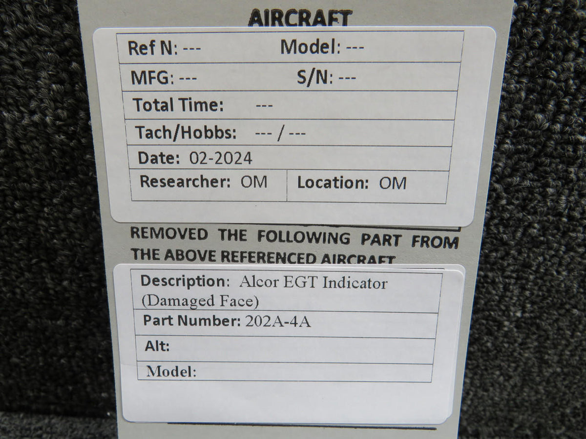 Alcor 202A-4A Alcor Exhaust Gas Temperature Indicator (Damaged Face)