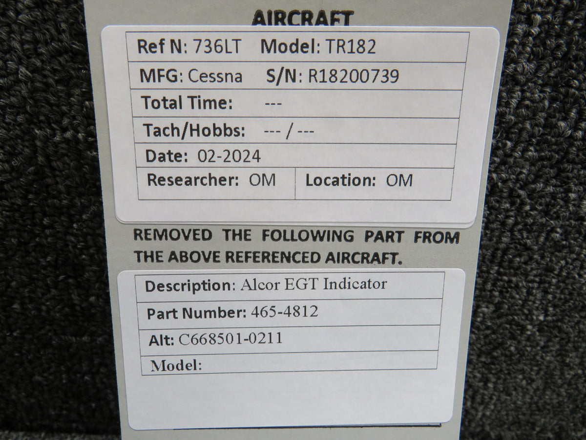 Alcor 465-4812 (Alt: C668501-0211) Alcor Exhaust Gas Temprature Indicator
