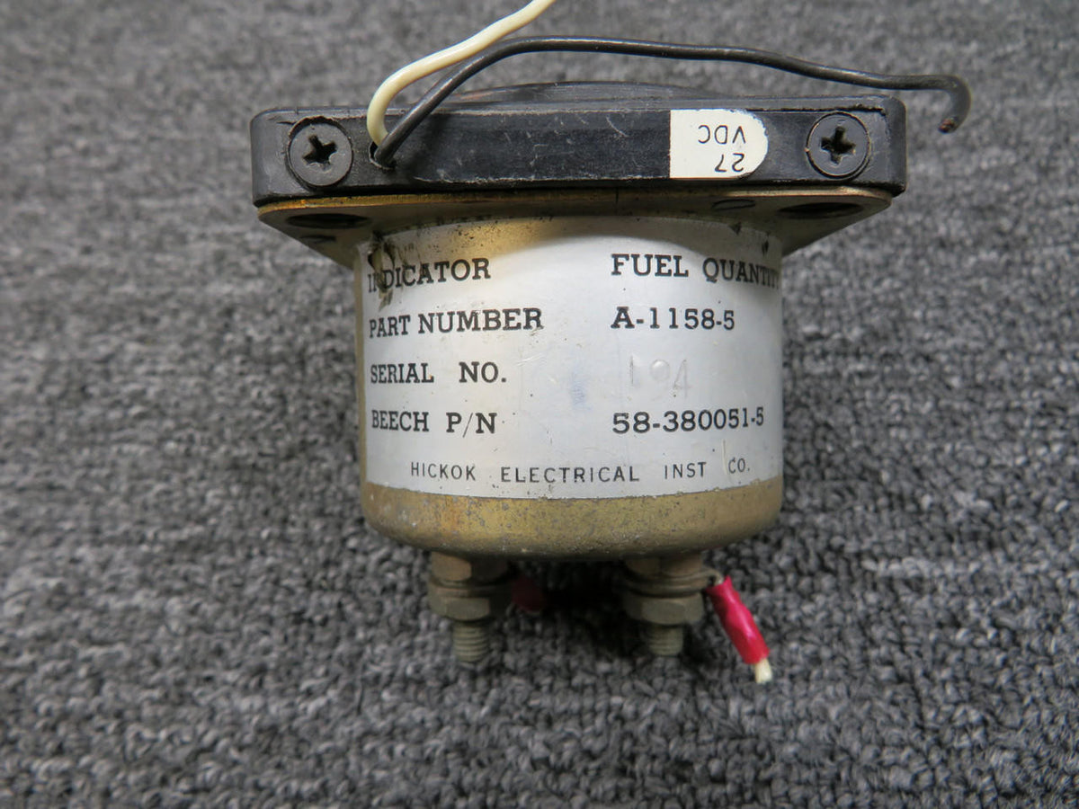Hickok A-1158-5 (ALT: 58-380051-5) Hickok Fuel Quantity Indicator, Lighted (Volts: 27)