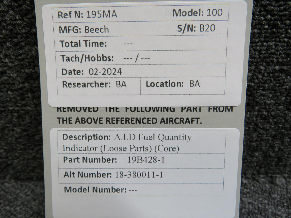 AID 19B428-1 (Alt: 18-380011-1) AID Fuel Quantity Indicator (Loose Parts) (Core)