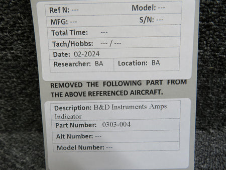B&D Instruments 0303-004 B&D Instruments Ammeter Indicator