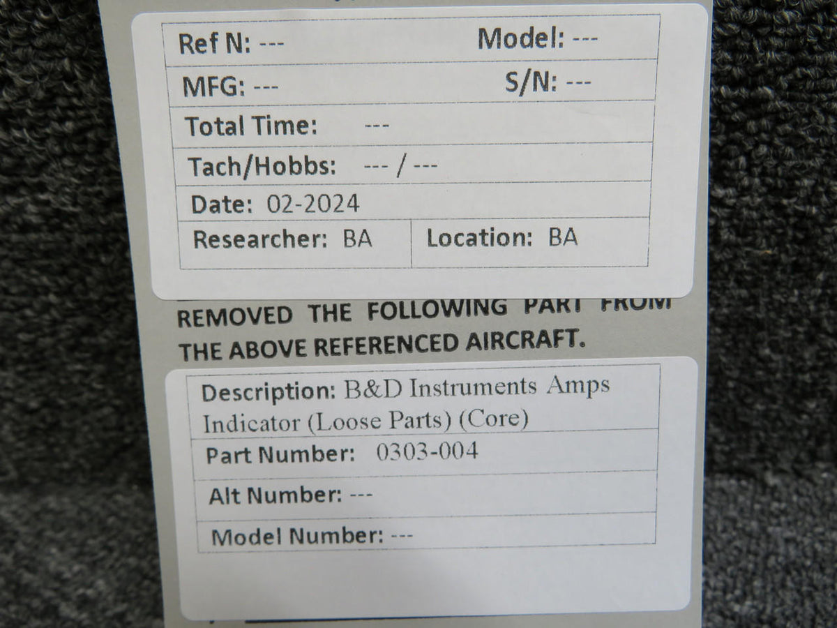 B&D Instruments 0303-004 B&D Instruments Ammeter Indicator (Loose Parts) (Core)