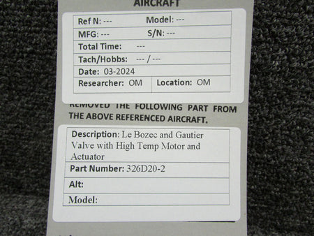 Le Bozec 326D20-2 Le Bozec and Gautier Valve with High Temp Motor and Actuator