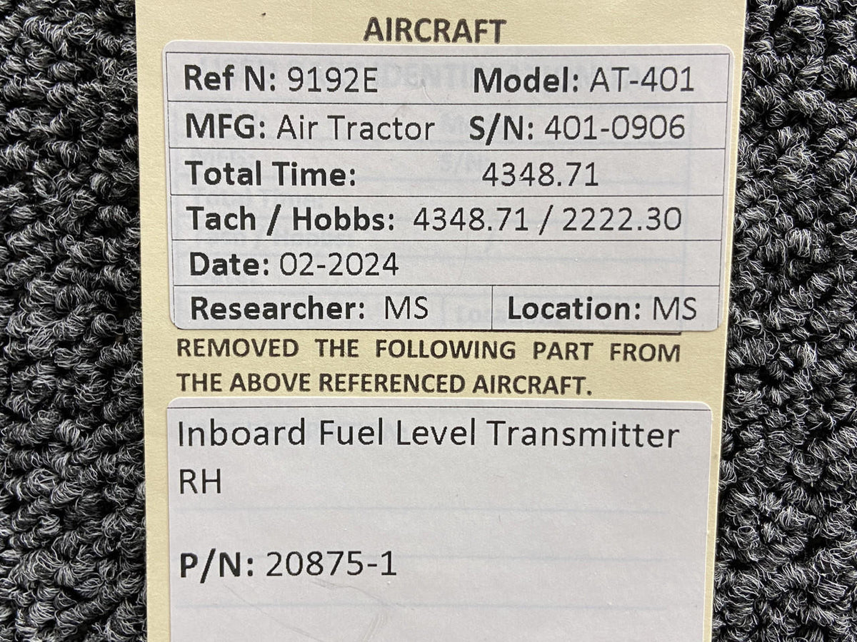 Air Tractor 20875-1 Air Tractor AT-401 Inboard Fuel Level Transmitter RH