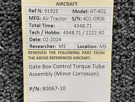 Air Tractor 80067-10 Air Tractor AT-401 Gate Box Control Torque Tube (Minor Corrosion)