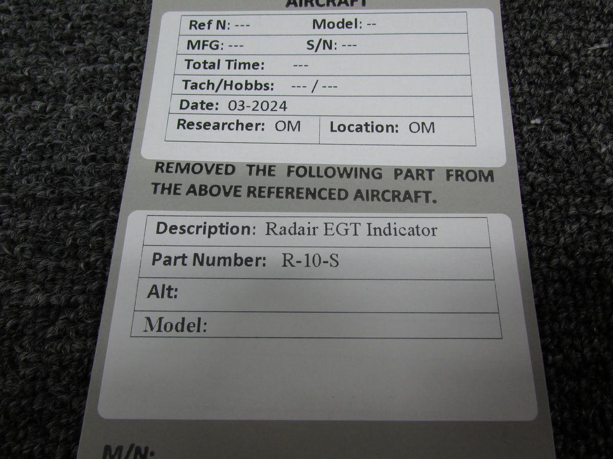 Radair R-10-S Radair Exhaust Gas Temperature Gauge