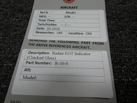 Radair R-10-S Radair Exhaust Gas Temperature Indicator (Cracked Glass)