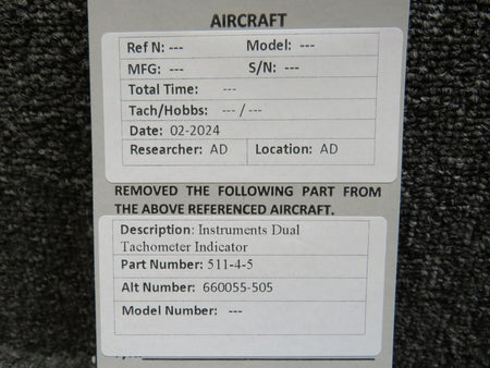 Instruments Inc 511-4-5 (Alt: 660055-505) Instruments Inc. Dual Tachometer Indicator