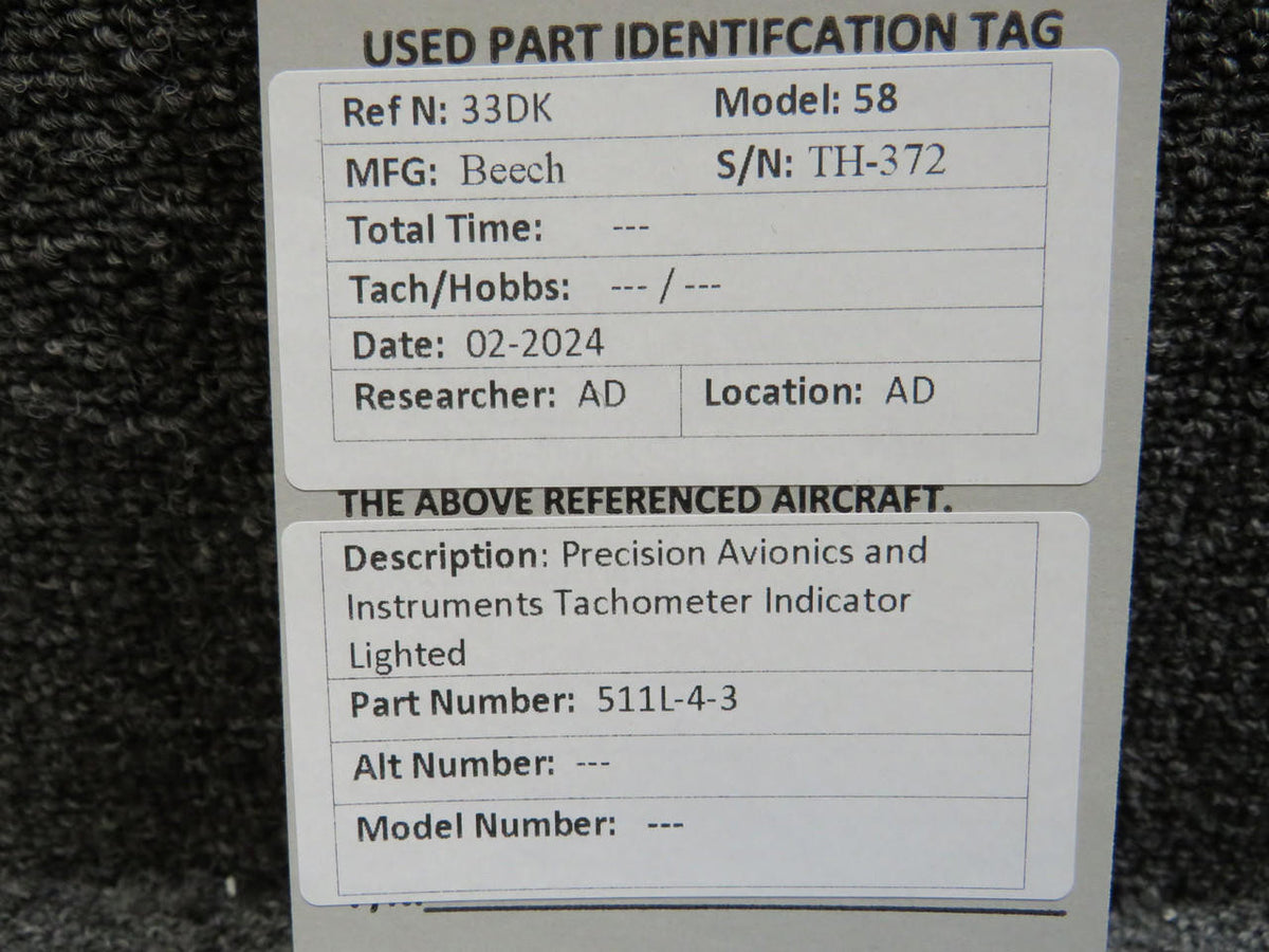 Precision Avionics 511L-4-3 Precision Avionics Tachometer Indicator Lighted