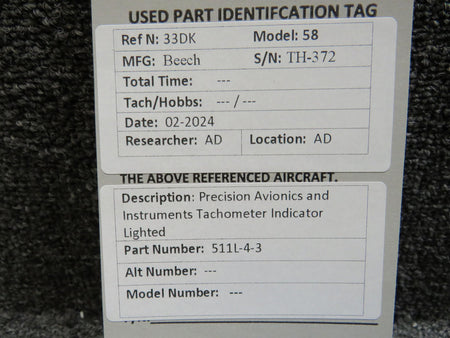 Precision Avionics 511L-4-3 Precision Avionics Tachometer Indicator Lighted