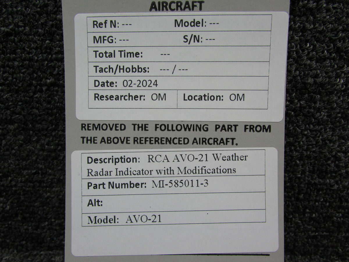 RCA MI-585011-3 RCA AVO-21 Weather Radar Indicator with Modifications