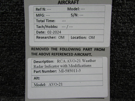 RCA MI-585011-3 RCA AVO-21 Weather Radar Indicator with Modifications